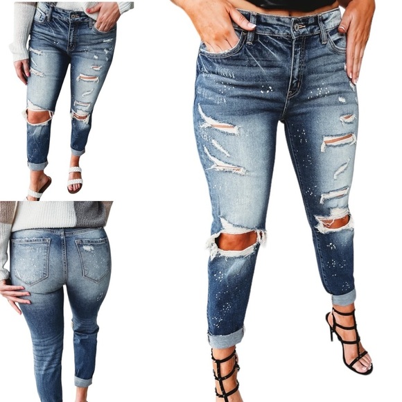 KANCAN DO WHAT YOU DO PAINT SPLATTER MEDIUM WASH JEANS Women's Size 9/28 - Picture 6 of 6